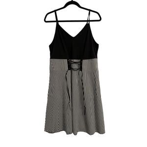 Women's Plus 1X Whimsigoth Lace Up Waist Stripe Sleeveless Dress Sexy Goth